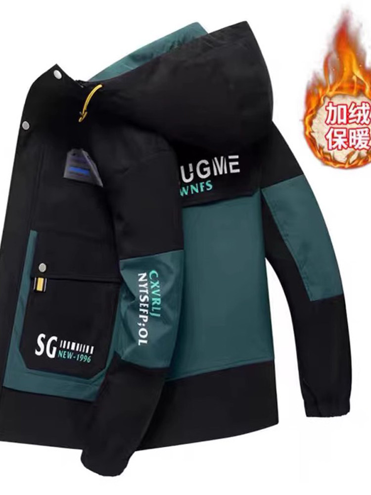 JACKET MENS AUTUMN AND WINTER NEW FLEECE THICKENED COTTON CLOTHES KOREAN VERSION TREND MENS LAMB WOOL HOODED WARM COLD CLOTHING