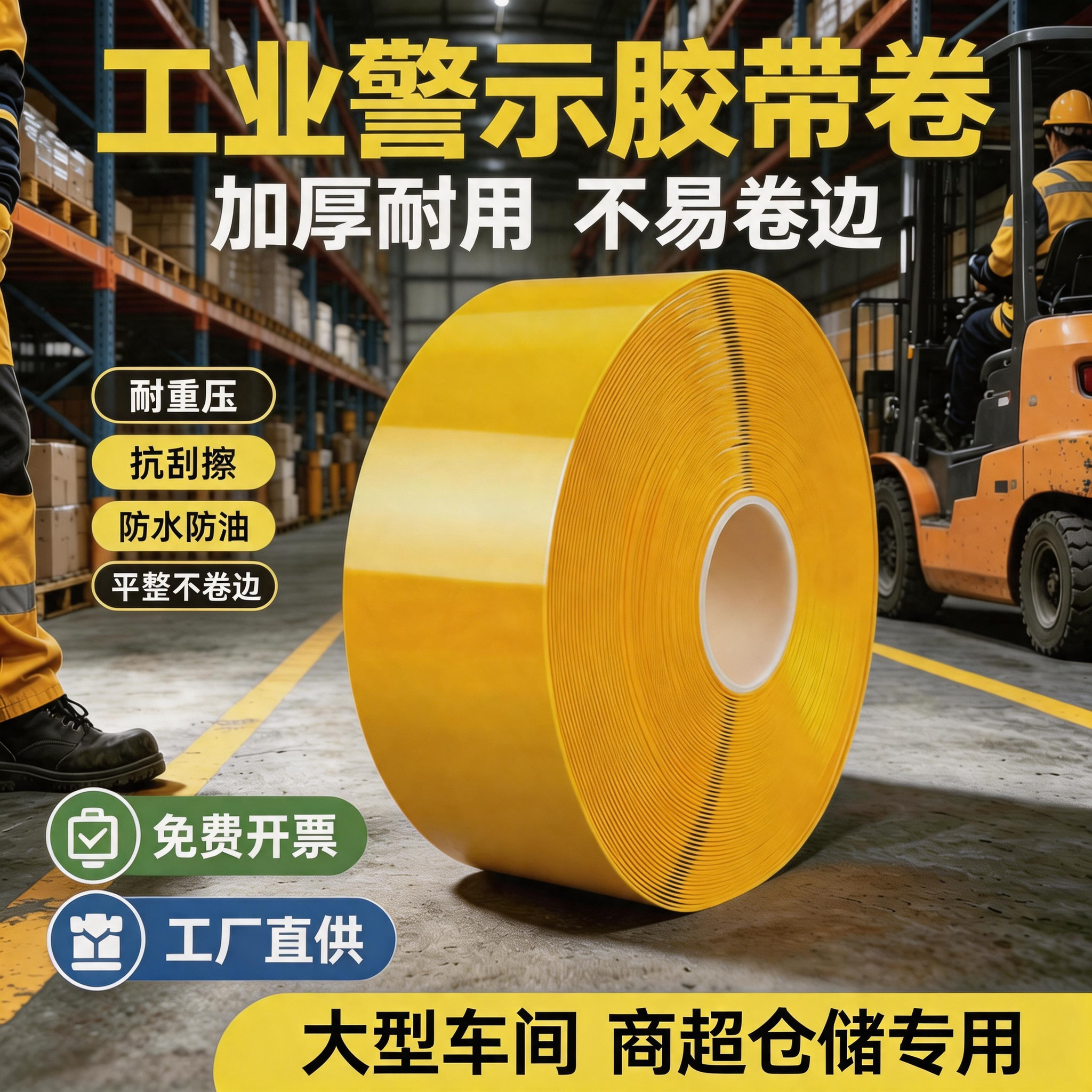 超厚纳米PVC耐磨地胶带5S6S定位AGV磁条保护叉车可压重载防水胶带