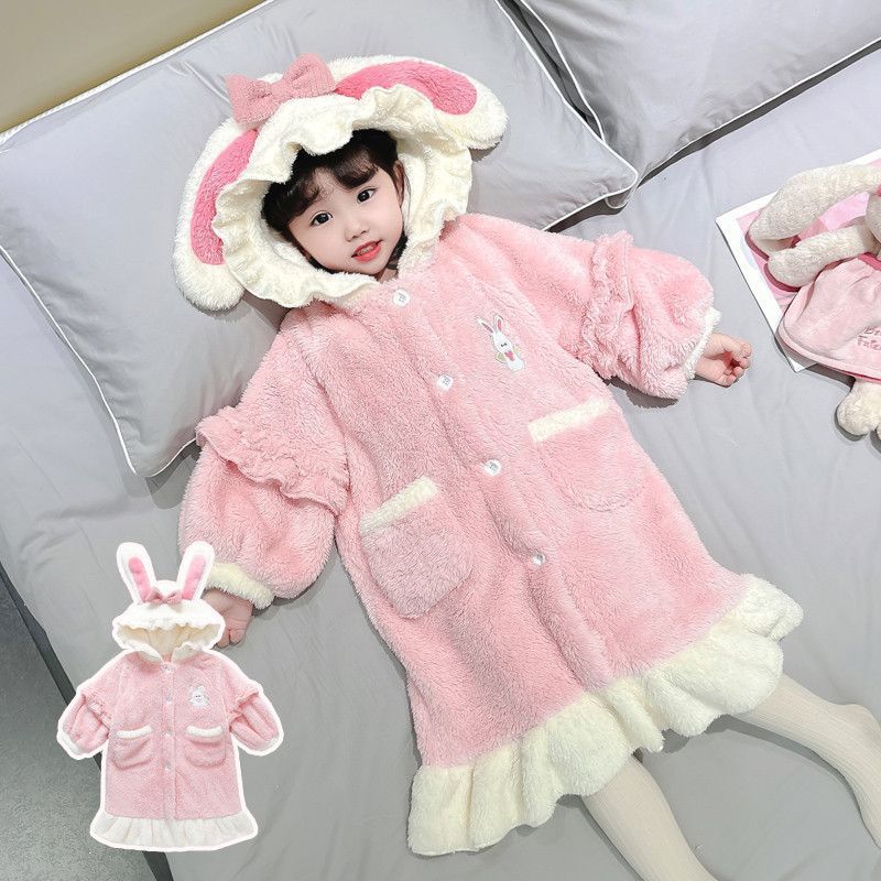 儿童法兰绒睡袋女童公主风冬季加绒加厚睡衣珊瑚绒睡裙小童防踢被