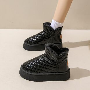 增高厚底雪地靴女防水冬季新款防滑加厚皮面加绒保暖棉鞋