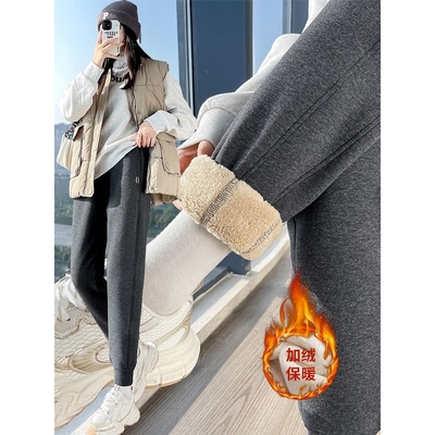 2025秋冬季新款加绒运动裤女加厚休闲卫裤羊羔绒宽松束脚过冬棉裤
