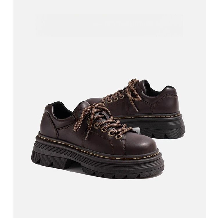 系带小皮鞋女2025春秋季新款厚底棕色复古乐福鞋英伦风休闲单鞋子