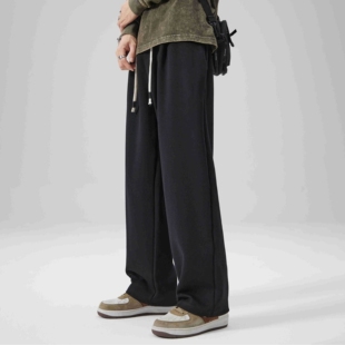 卫裤男青年春秋宽松抽绳休闲裤高级感垂感简约百搭潮流直筒裤子