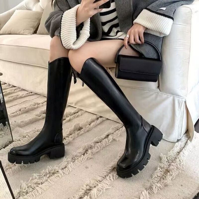 长筒靴鞋子女新款切尔西骑士高筒白色瘦瘦秋冬加绒马丁靴