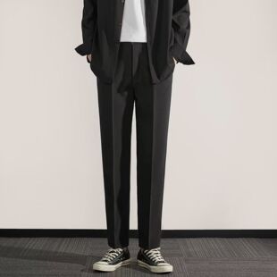 秋冬九分西装男士长裤子垂感小脚休闲修身直筒百搭厚款小西裤男潮