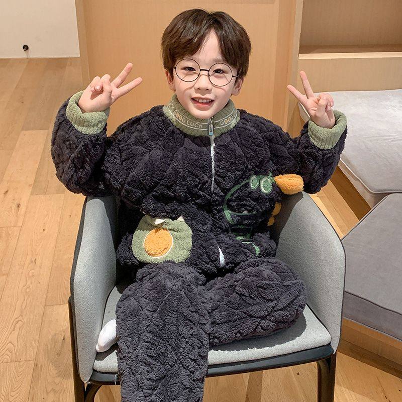 儿童睡衣男童冬季珊瑚绒加厚款棉袄加绒法兰绒男孩三层夹棉家居服,童装/婴儿装/亲子装,家居服套装,淘宝优惠券,粉丝福利购,淘宝优惠卷