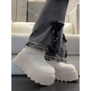 松糕保暖防滑厚底雪地靴女2025冬新款东北白色增高加绒加厚棉鞋子