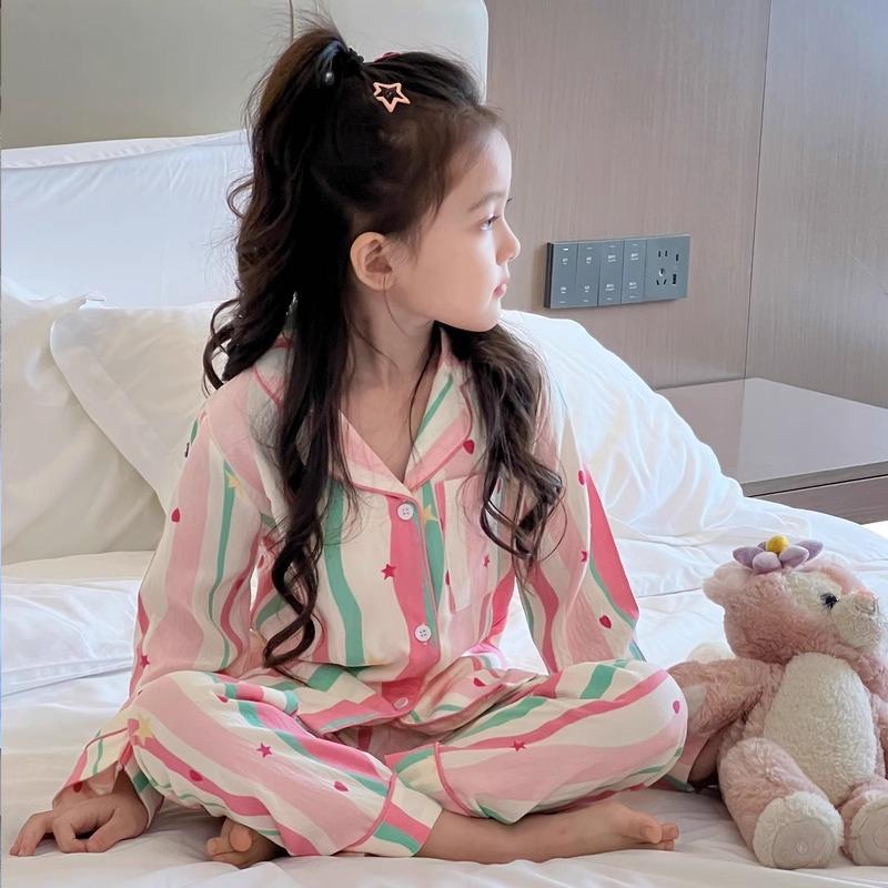 女童睡衣春秋新款长袖纯棉女孩可爱洋气公主风儿童家居服两件套装