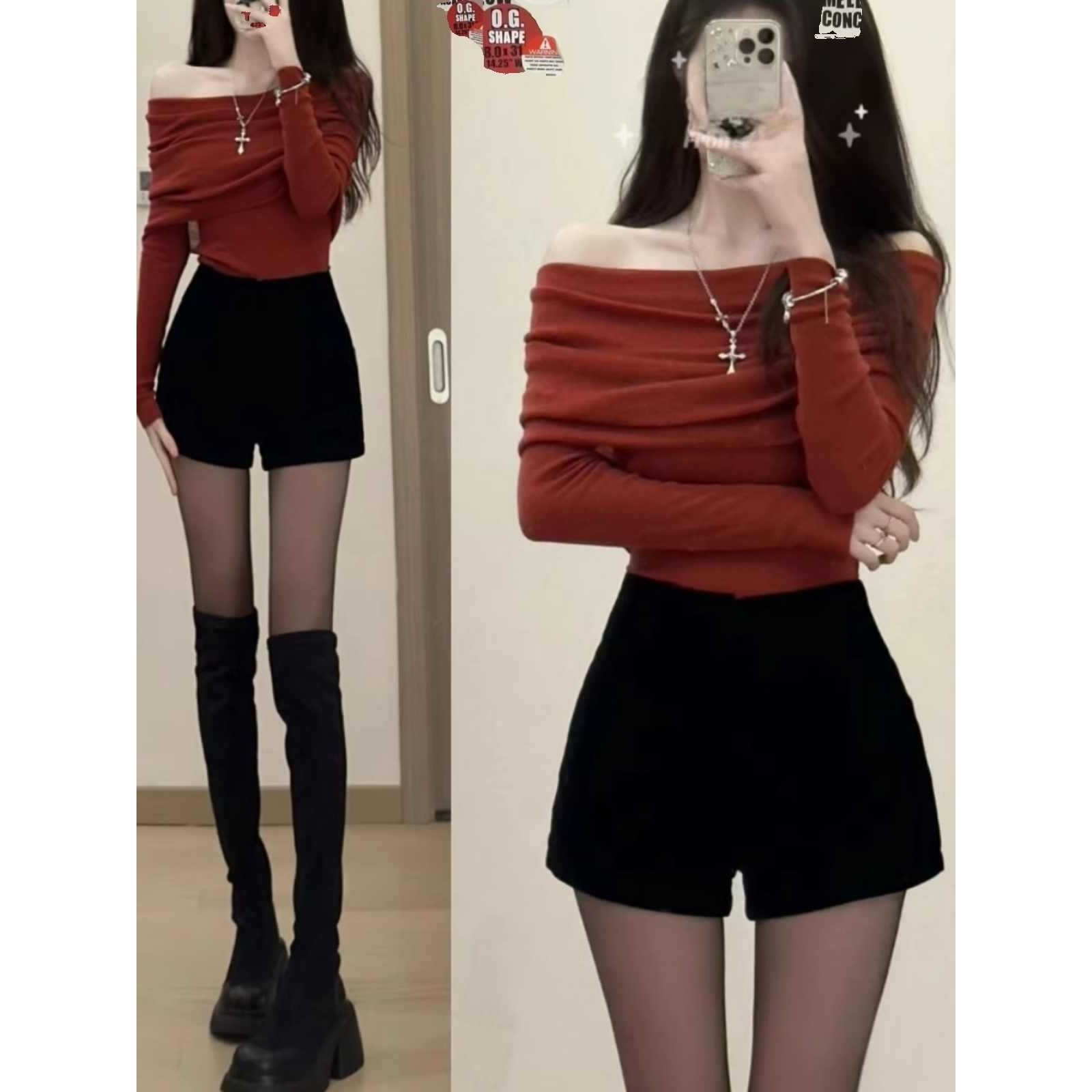 冬季辣妹黑色西装短裤女秋冬外穿紧身裤修身高腰显瘦牛仔打底裤