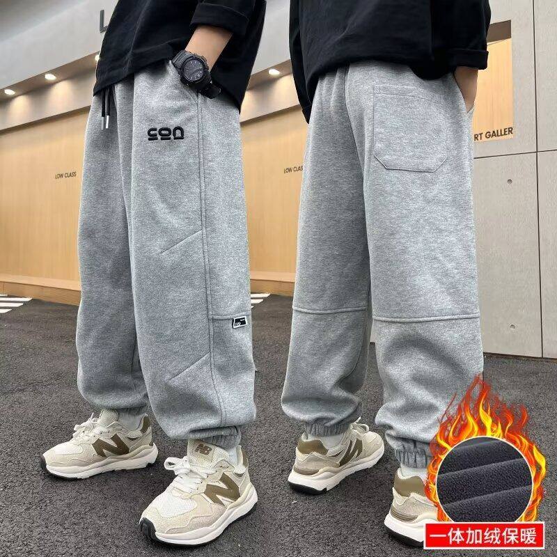 春秋新款男童运动裤季秋冬加绒中大童裤子长裤儿童卫裤潮黑色