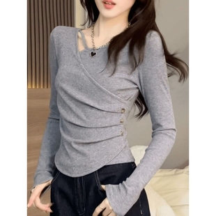 小心机镂空内搭打底衫女秋冬季德绒设计感小众修身显瘦可外穿上衣