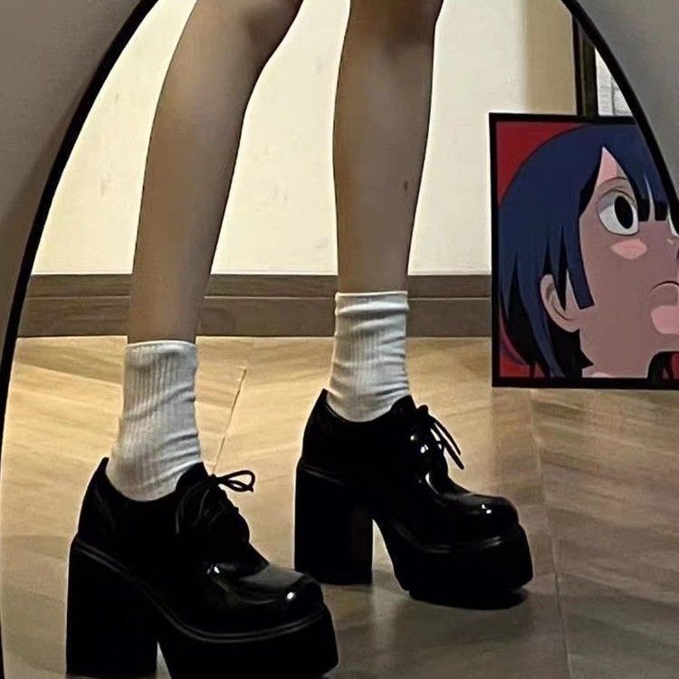 玛丽珍鞋女年秋新款时尚高跟厚底粗跟系带配裙子小皮鞋ins潮