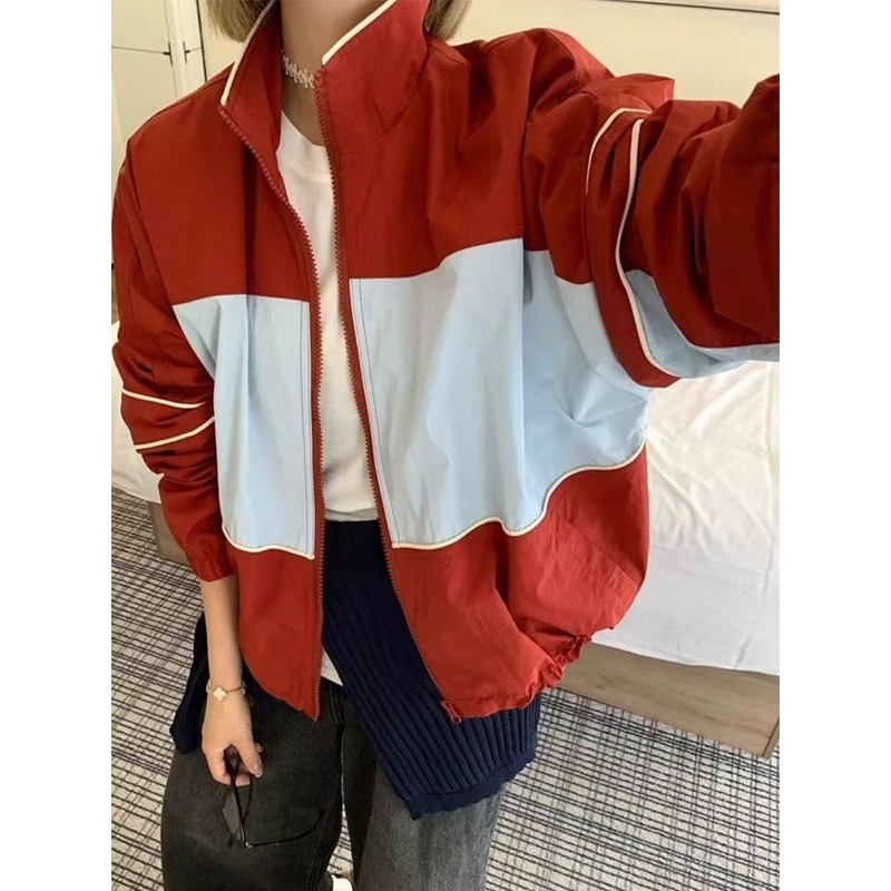 2025春秋新款撞色女装连帽棒球服外套风衣薄款透气冲锋衣女外穿潮