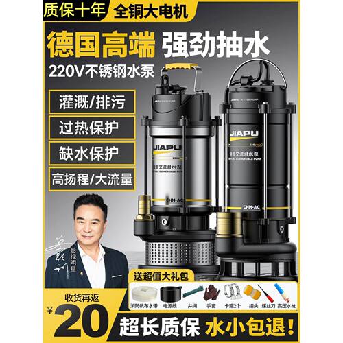 德国进口博士潜水泵220v高扬程大流量抽水家用农用灌溉污水泵抽