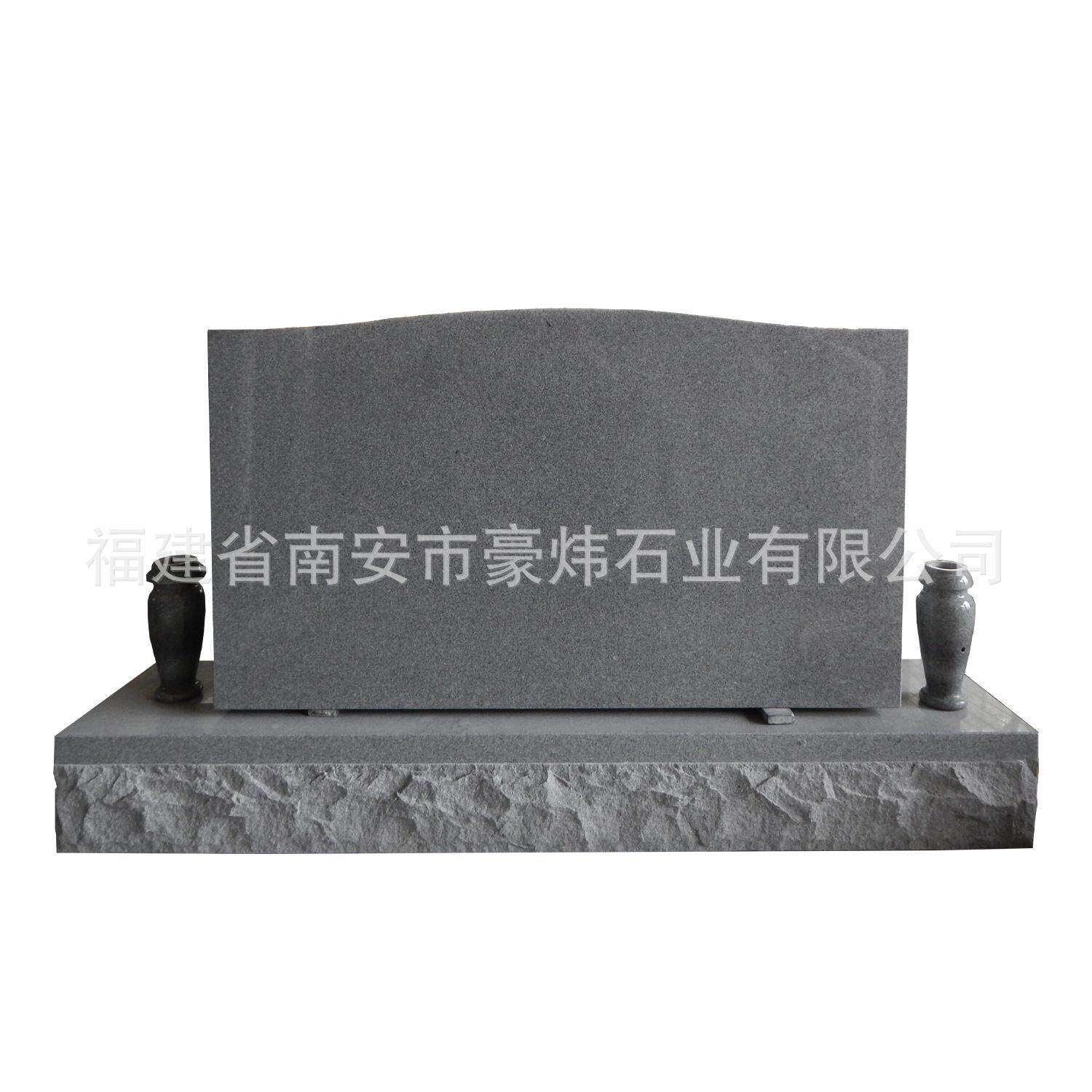 浅灰石材双花瓶墓碑 欧式弧面立碑带底座墓园纪念石碑