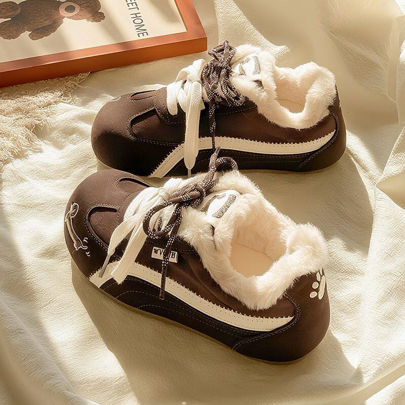 鞋子女小众加绒黑色德训鞋女2025冬季新款百搭保暖二棉鞋休闲板鞋