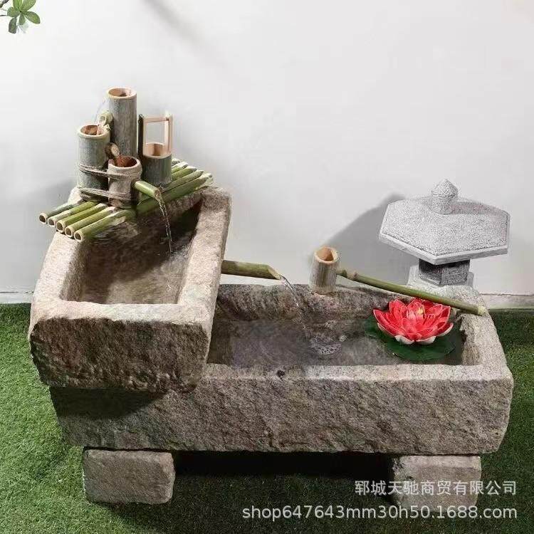 户外庭院养鱼水池石槽流水造景摆件农村老石槽水槽青石牛槽猪槽