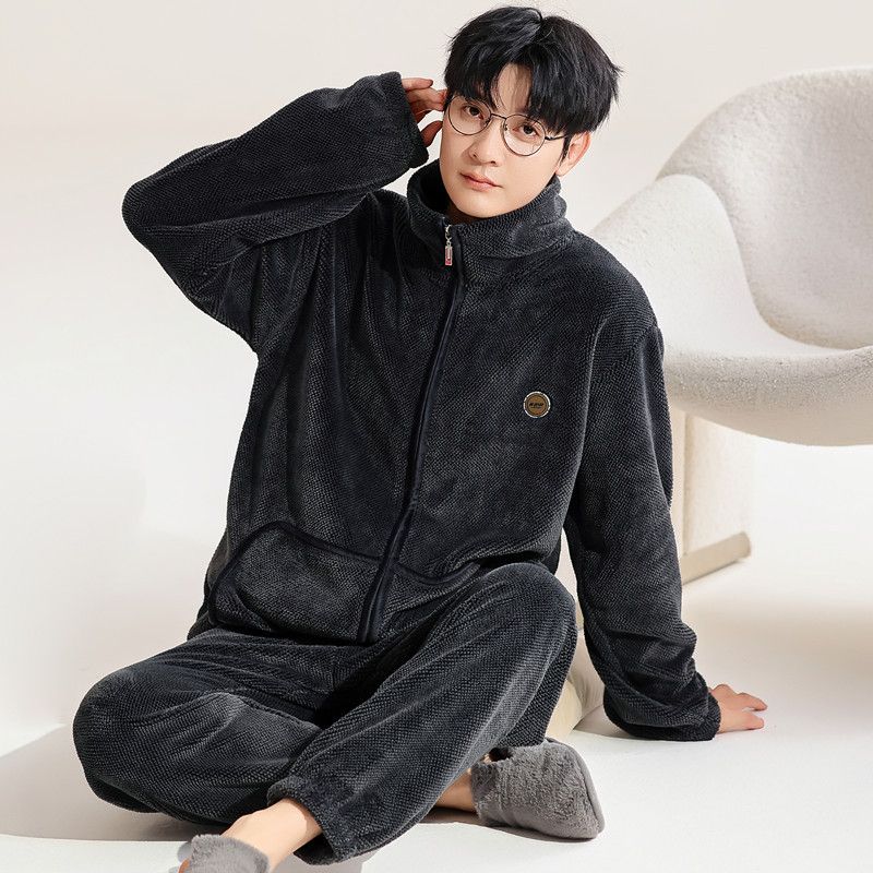 睡衣男冬季珊瑚绒加厚加绒男士秋冬法兰绒男款大码休闲冬款家居服