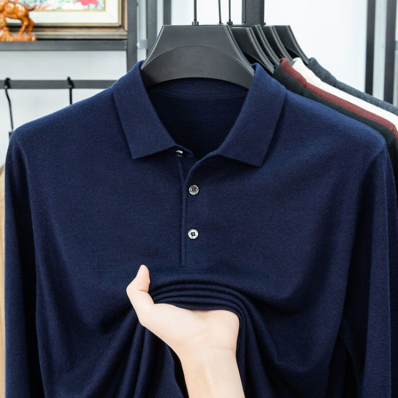 2025秋冬新款男士加厚羊毛衫中年爸爸装POLO衫宽松翻领针织衫毛衣