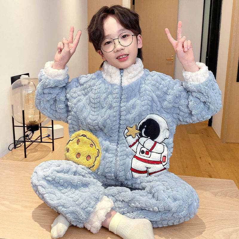 儿童睡衣珊瑚绒冬季男孩新款冬款加绒加厚款法兰绒家居服男童