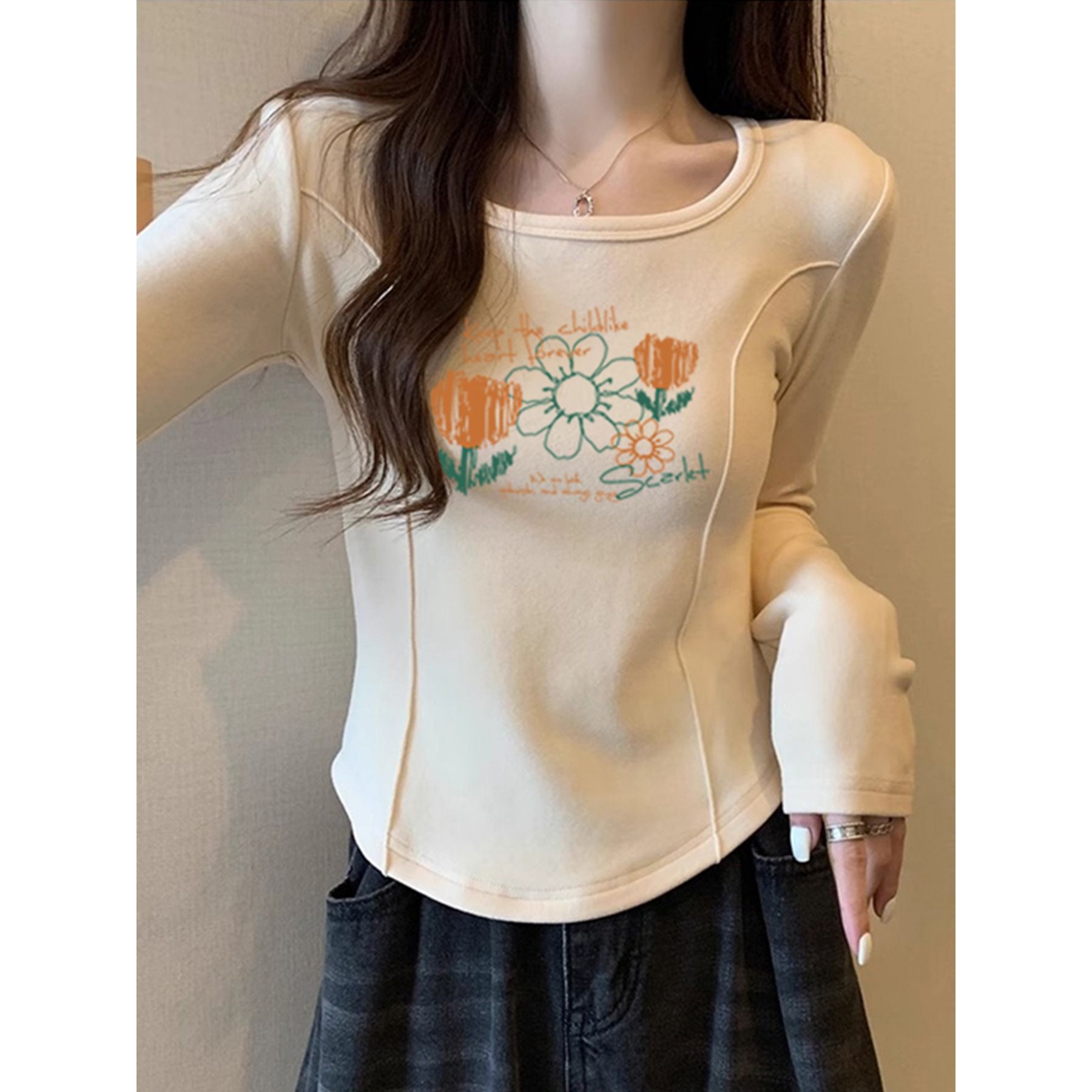 2025秋冬新款德绒打底衫女内搭T恤设计感正肩时尚修身长袖短上衣