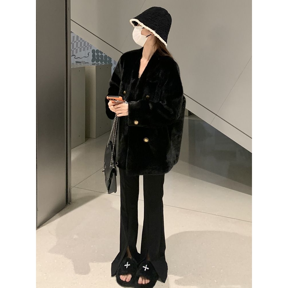 感毛毛外套女冬季新款宽松仿水貂绒皮毛一体皮草大衣