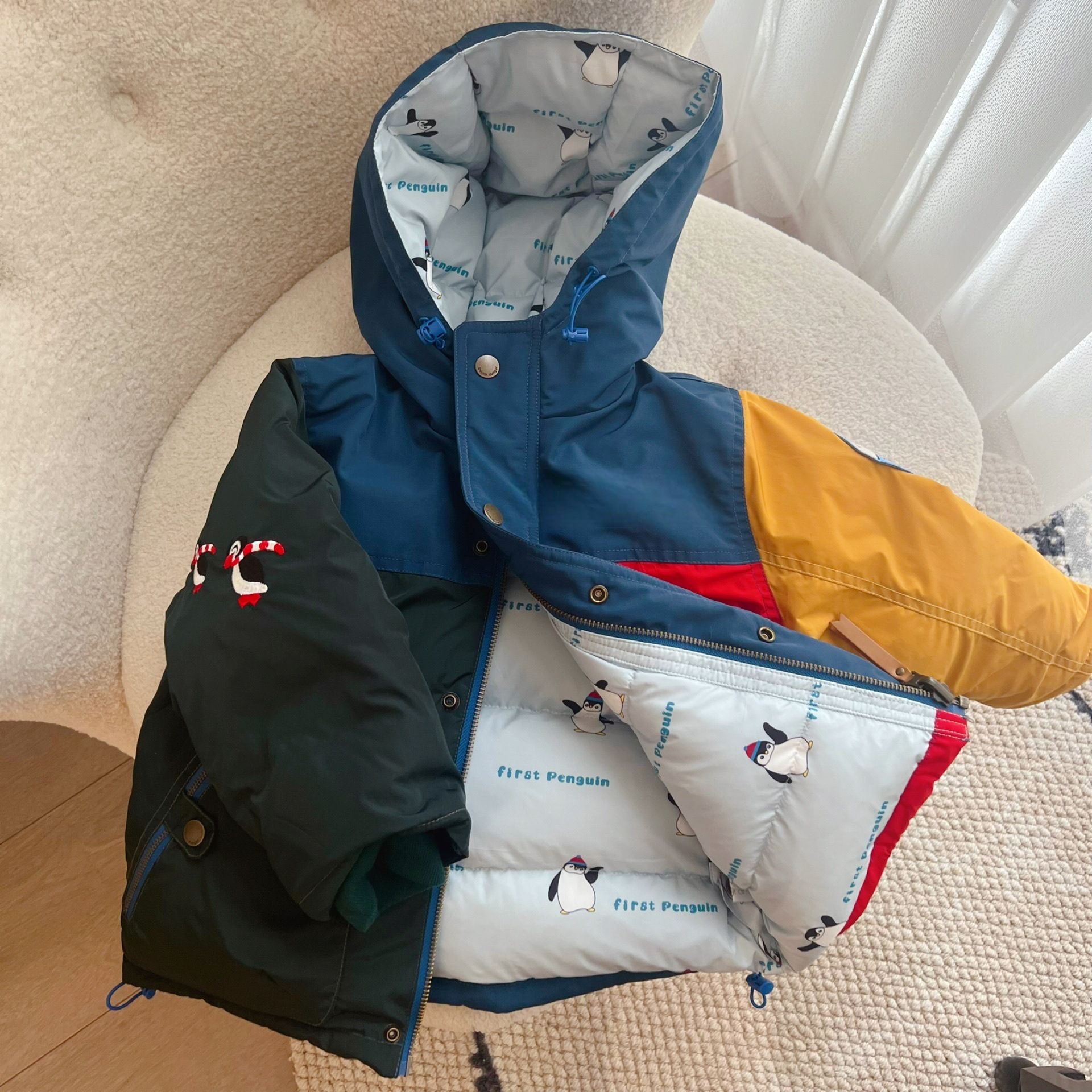 儿童冬季双面穿羽绒棉服中大童刺绣棉袄洋气休闲男女童棉衣外套潮
