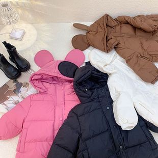 女中小童棉服冬装加绒加厚保暖儿童外套新款连帽小女孩面包服