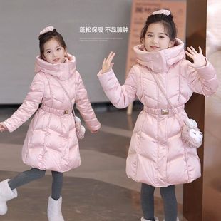 2025新款女童冬装羽绒棉服中长款收腰洋气棉袄加厚保暖棉衣中大童