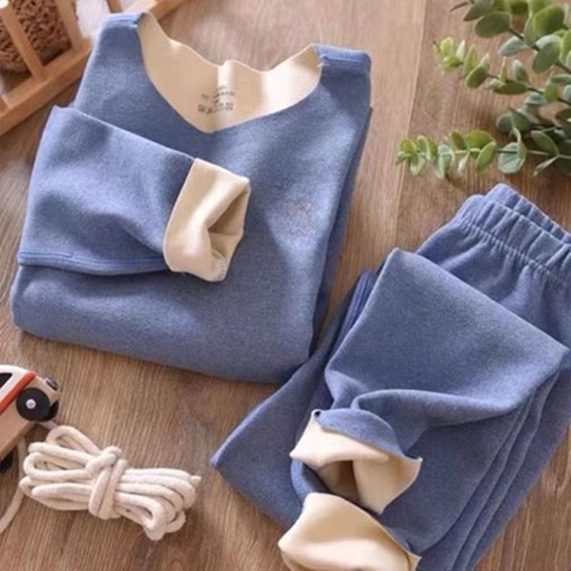 儿童保暖内衣套装德绒磨毛发热男童秋衣秋裤女童大童宝宝小孩睡衣