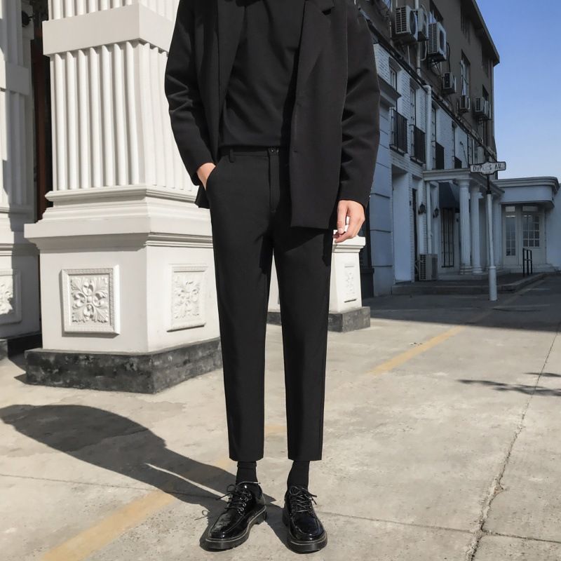 西裤男秋季薄款冰丝直筒西装裤韩版潮流宽松垂感九分休闲长裤子男