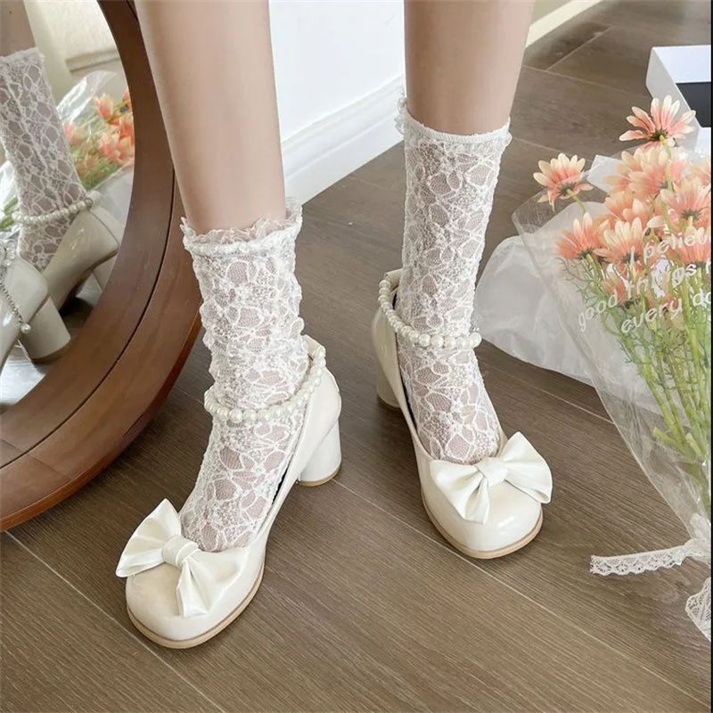 蝴蝶结玛丽珍鞋女年夏季新款小众设计感珍珠粗跟浅口小皮鞋潮