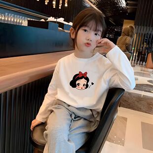 女童装白色纯棉打底衫春秋季宽松洋气长袖中大童T恤内搭百搭上衣