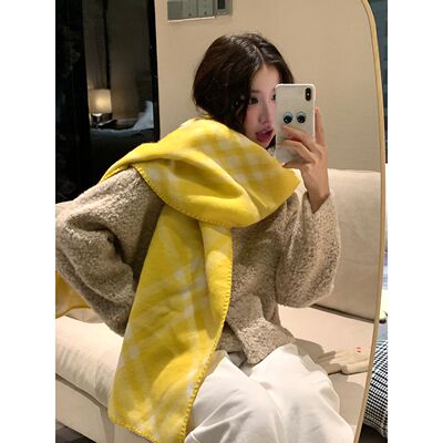 围巾女款2025新款冬格子围巾女冬季韩系氛围感围百搭围脖加厚保暖