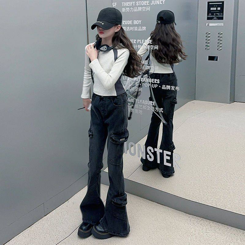 女童加绒牛仔裤儿童工装风裤子秋冬新款打底衫中大童喇叭长裤,女装/女士精品,大码裤装,淘宝优惠券,粉丝福利购,淘宝优惠卷