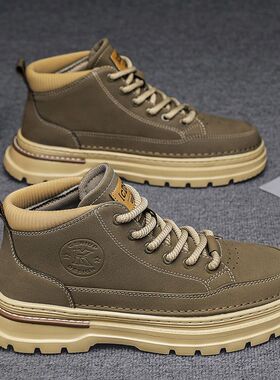 男鞋春季新款英伦复古中帮马丁靴男士休闲工装鞋潮流低帮短靴皮鞋