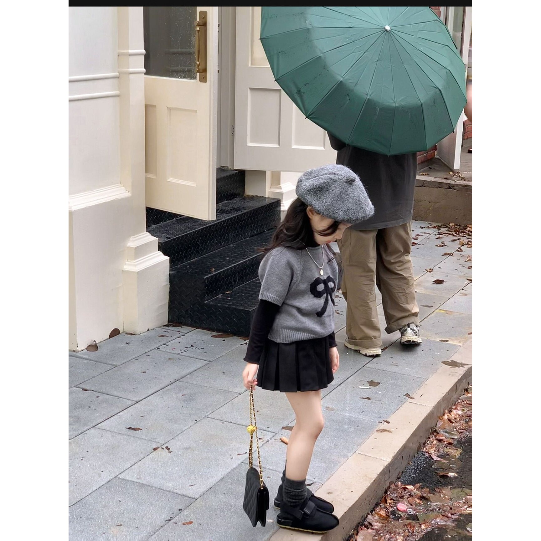 女童毛线背心秋款针织马甲蝴蝶结格雷系毛衣儿童宽松叠穿背心