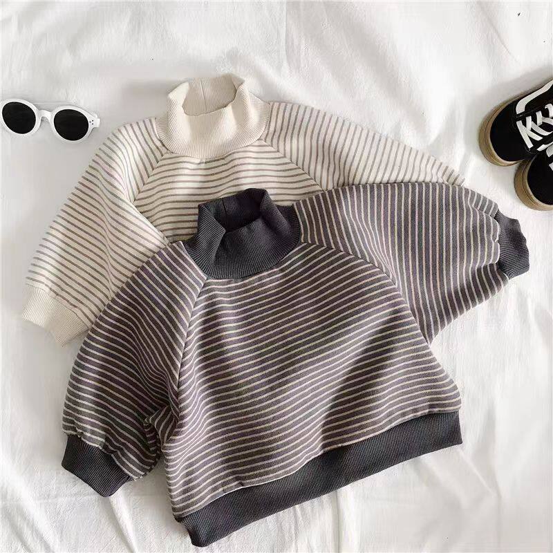 男女童冬装卫衣宝宝洋气儿童个性潮日系韩版拼色条纹加绒加厚上衣