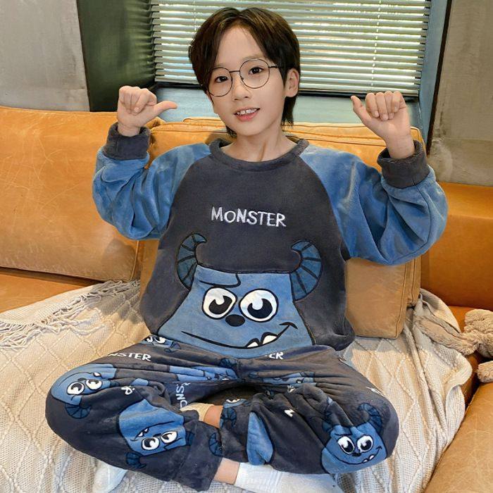 儿童睡衣大童秋冬法兰绒加绒加厚家居服男童青少年珊瑚绒保暖套装,童装/婴儿装/亲子装,家居服套装,淘宝优惠券,粉丝福利购,淘宝优惠卷