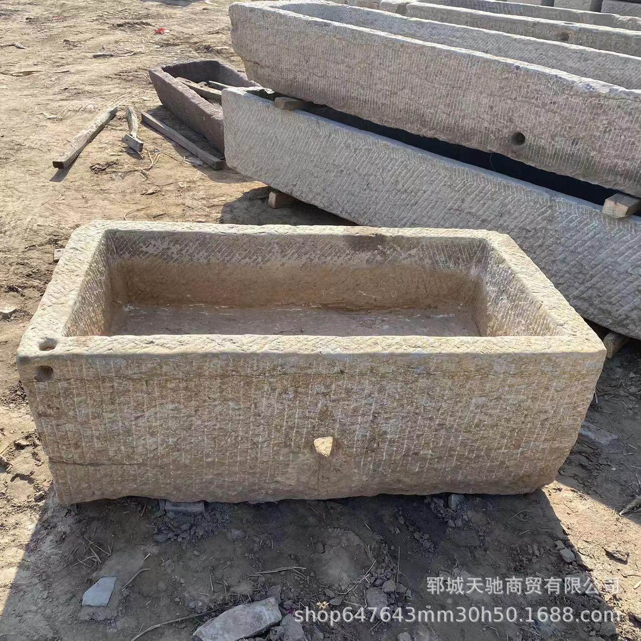 农村老石槽民俗旧石器庭院养猪石槽流水摆件户外老牛槽养鱼池