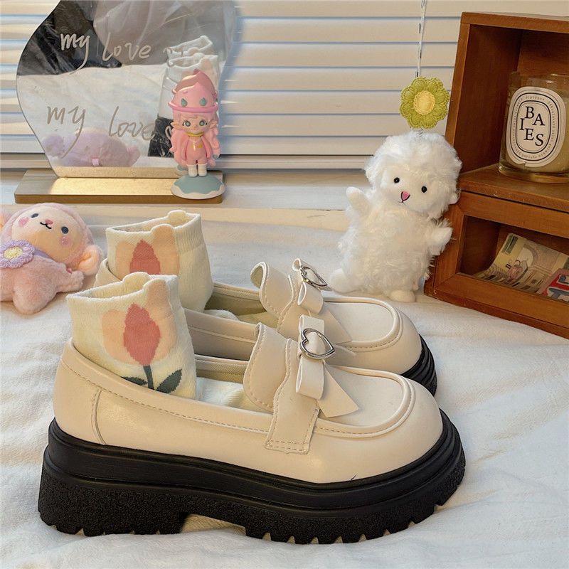 蝴蝶结小皮鞋女新款配裙子厚底一脚蹬乐福鞋日系jk玛丽珍单鞋