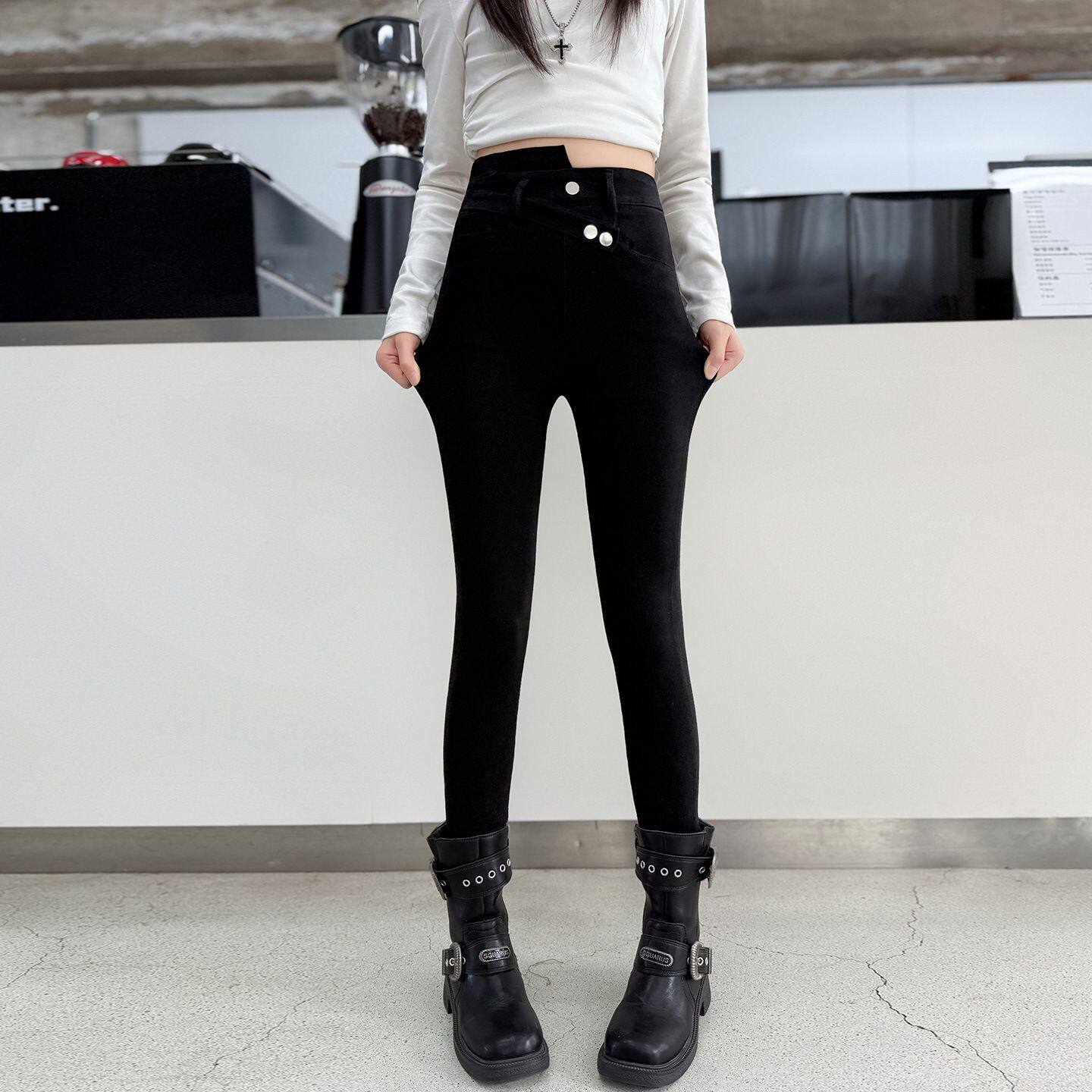 女童黑色打底裤秋装2025新款大童时尚显瘦长裤外穿紧身高腰铅笔裤