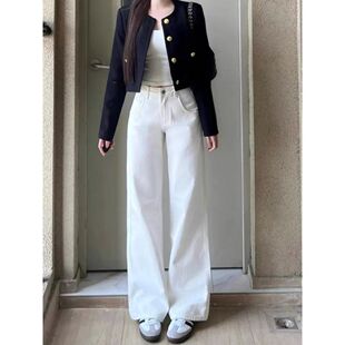 2025年新款牛仔裤女高腰窄版阔腿直筒秋冬小个子裤子女裤子