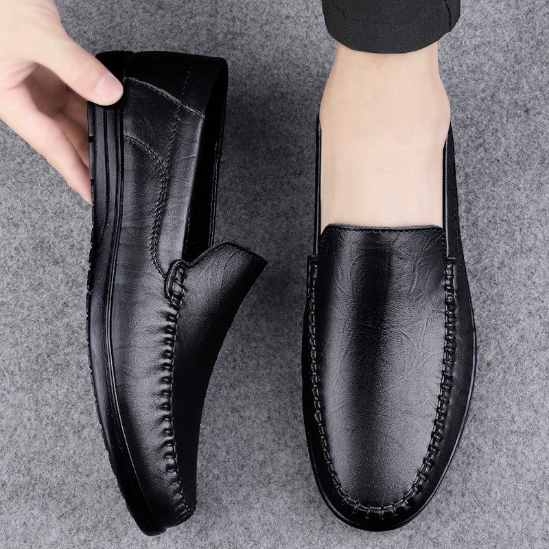 2025夏季商务休闲皮鞋男士真皮男款透气鞋子男懒人鞋头层牛皮男鞋