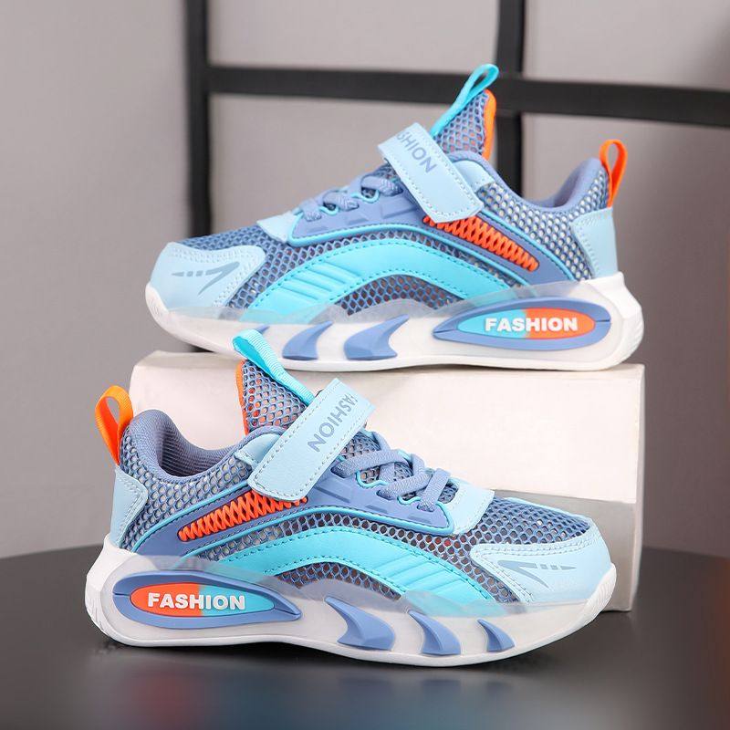 男童运动鞋新款网面透气防滑耐磨轻便旋转扣中大童运动鞋休闲百搭