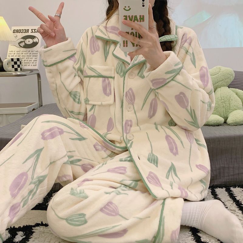 珊瑚绒睡衣女学生秋冬款加绒加厚保暖新款套装大码冬法兰绒家居服