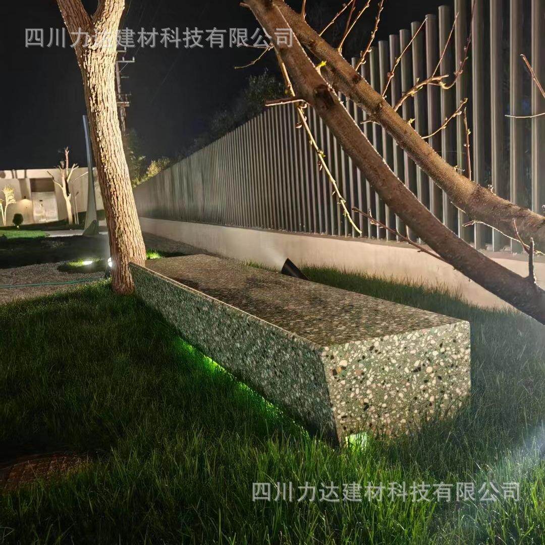 力达定制无机人造石坐凳 水磨石饰面长条凳 公园景区仿石装饰座椅