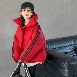 女童棉服冬季新款大童羽绒棉袄儿童冬装红色年服短款棉衣外套