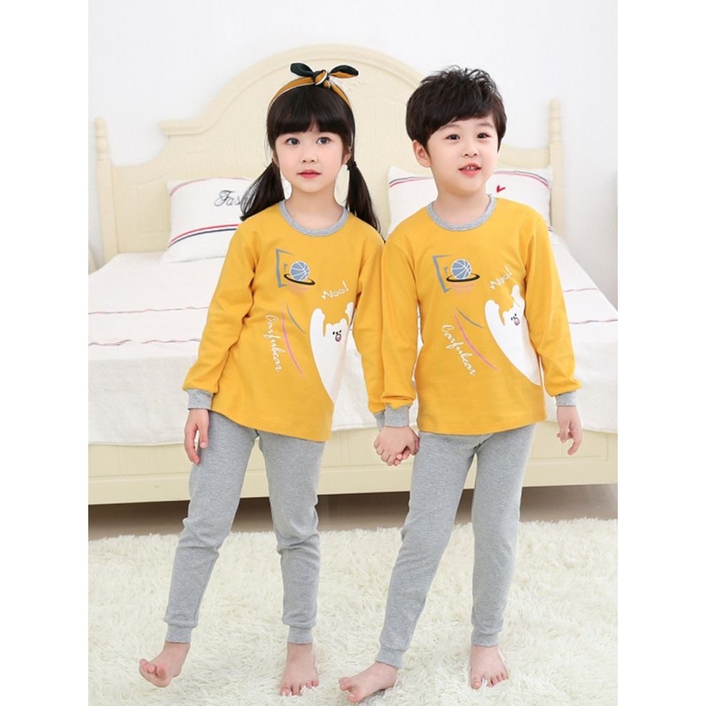 男童保暖内衣纯棉儿童睡衣套装女童秋衣秋裤中大童打底棉毛衫冬季