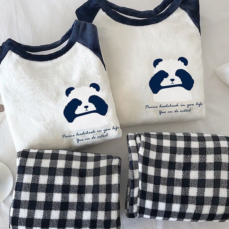 珊瑚绒睡衣冬季情侣加绒加厚女大码休闲宽松法兰绒家居服男士套装